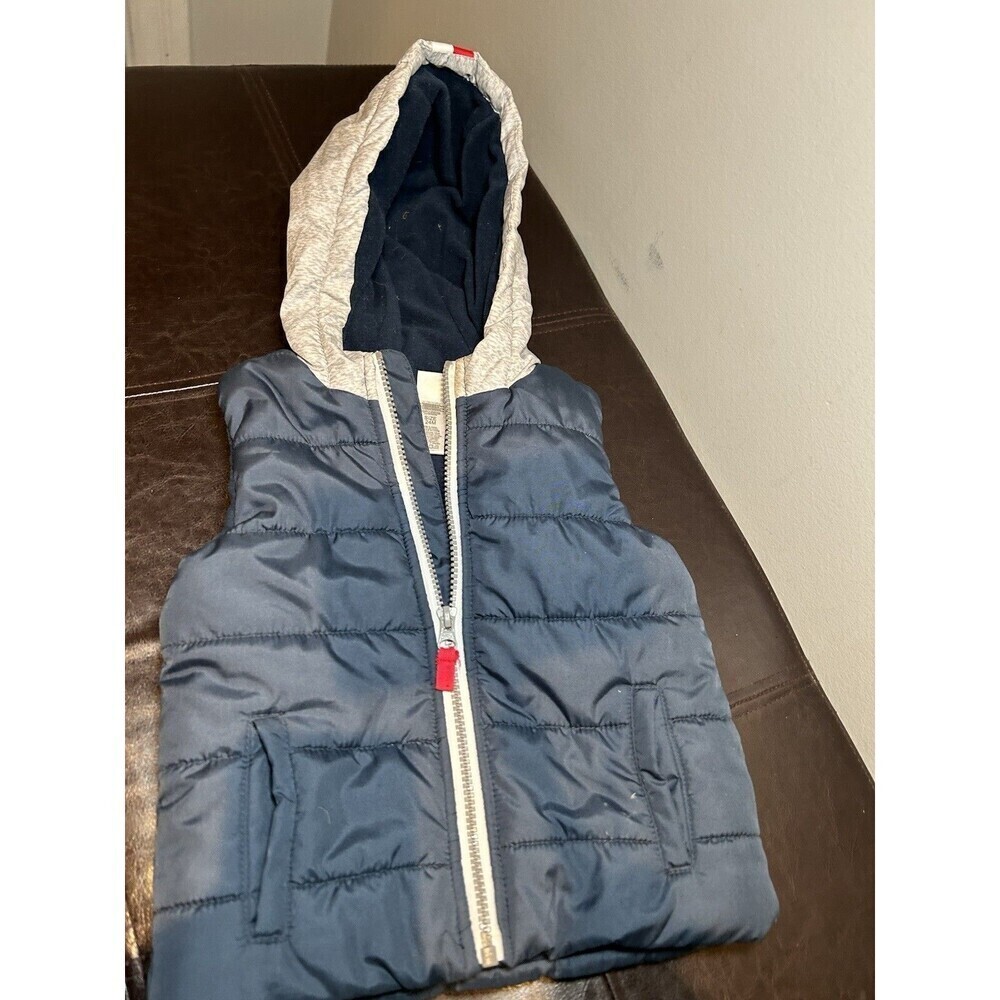 Little Me Hooded Puffer Vest Coat Blue Gray Size 24 Months